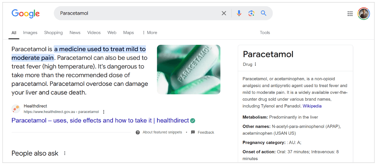 Paracetamol knowledge panel